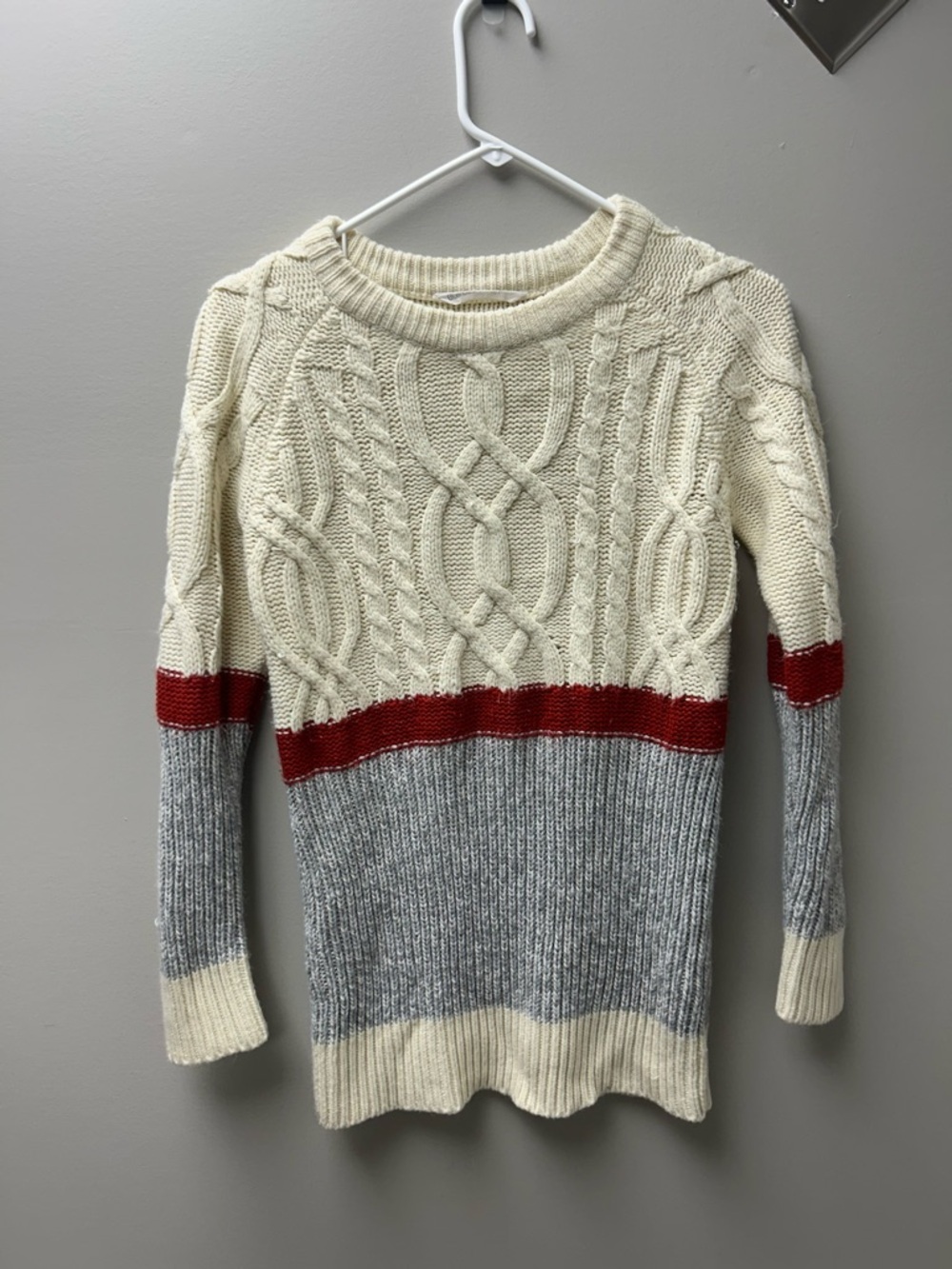 Bluenotes Women’s Cream, Red & Grey Knit Long Sweater‎